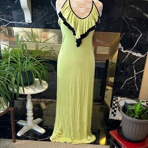 Elegant Lime Green Maxi Dress with Black Accents